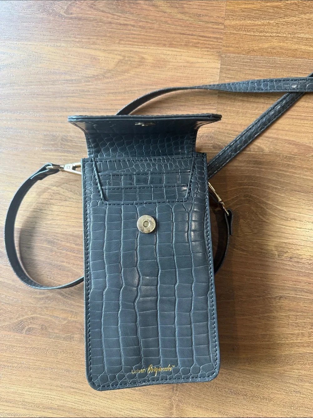 Urban Originals Crossbody Phone Bag in Black Croc-Embossed Leather